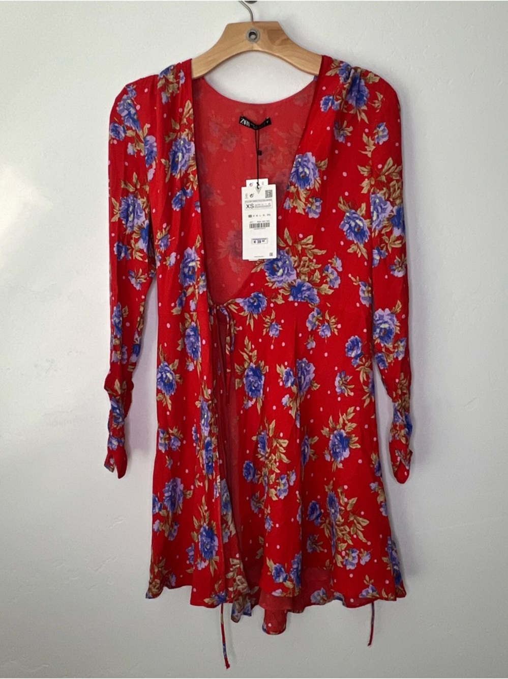 Zara NWT Red Floral Long Sleeve Dress